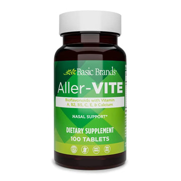 Basic Brands Aller Vite Nasal Support Tablets for Seasonal Allergy Relief, High Bioflavonoid Complex with Vitamins and Calcium, Gluten Free Daily Supplement, 100 Tablets Basic BrandsAu supplements
