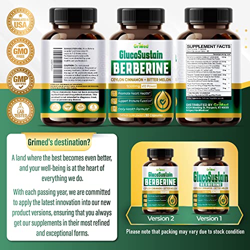 GriMed Berberine Supplement 9,500mg with Ceylon Cinnamon Bitter Melon Supports Healthy GriMedAu supplements