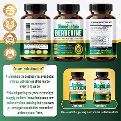 GriMed Berberine Supplement 9,500mg with Ceylon Cinnamon Bitter Melon Supports Healthy GriMedUS supplements