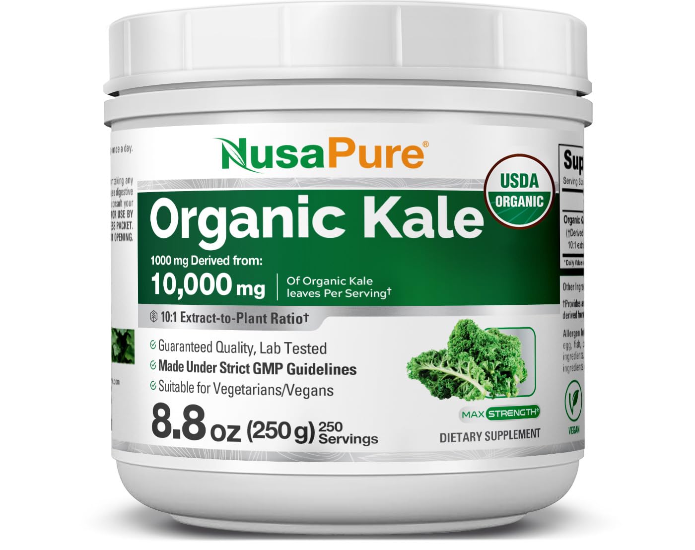 NusaPure Organic Kale Powder Extract 10:1 - Suitable for Vegetarian/Vegan, Non- GMO - 10,000 mg - 250 Capsules NusaPureAu supplements