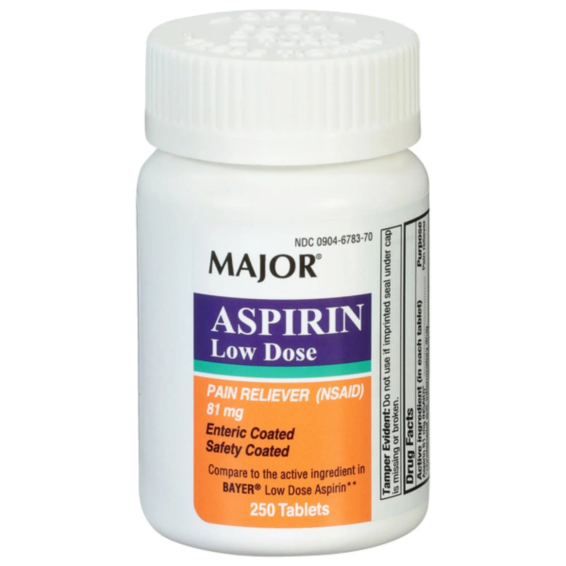MAJOR Aspirin Low Dose 81 Mg - Pain Reliever (NSAID) - Enteric Coated - 250 Tablets MAJORAu supplements