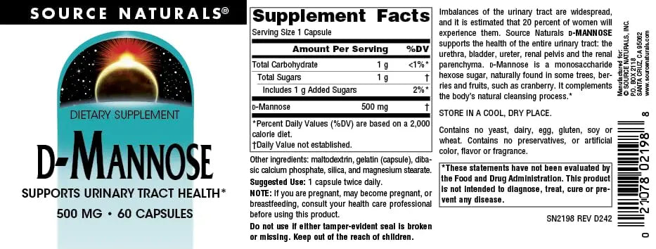 Source Naturals D-Mannose, Potent Urinary Tract & Bladder Health Support*, 500mg - 60 Capsules Source NaturalsAu supplements