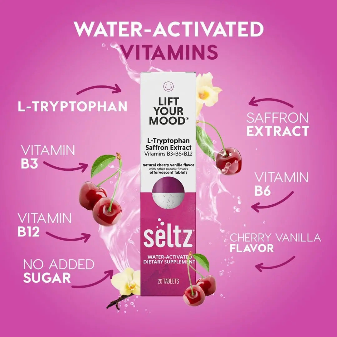 Seltz® Lift Your Mood – Effervescent Vitamins for Mood Support & Energy with L-Tryptophan, Saffron Extract & B Vitamins (B3, B6, B12) SeltzAu supplements