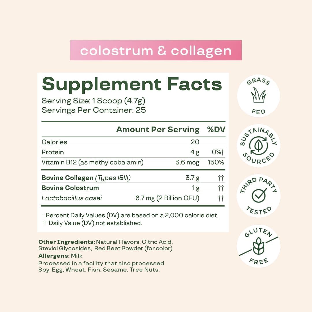 Bloom Nutrition Bovine Colostrum Powder with Vitamin B-12 for Gut Health, Immune Support, Hair Growth & Beauty Supplement | Strawberry, 25 Servings Bloom NutritionAu supplements