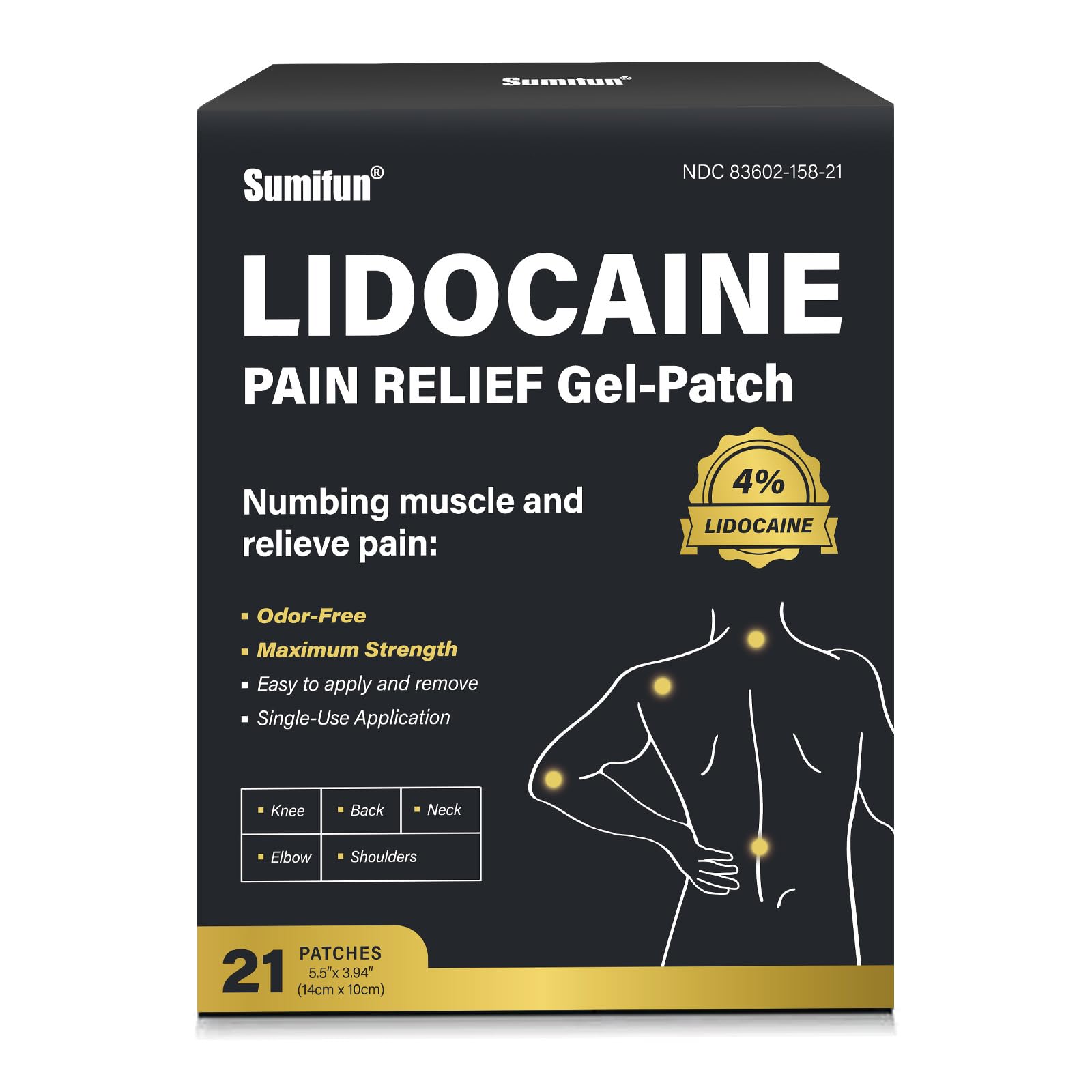 Sumifun 4% Lidocaine Patches,Maximum Strength Pain Relieving Patch Back, Shoulder, Joints, Knee Pain Relief and Muscle Soreness - 8 Hour Pain Relief (21 Count(Pack of 1)) SumifunAu supplements