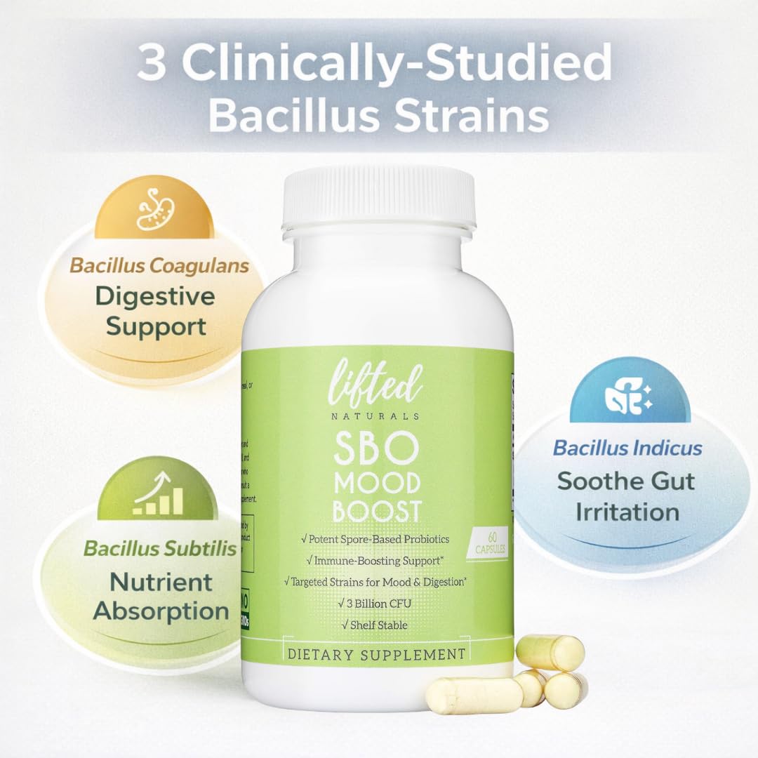 Lifted Naturals Spore Based Probiotic Probiotics - SBO Mood Boost - Spore/Soil-Based - Digestion & Natural Mood Support - Histamine-Free - 60 Day Supply, Non-GMO, Dairy-Free, Gluten-Free, Vegan Lifted NaturalsAu supplements