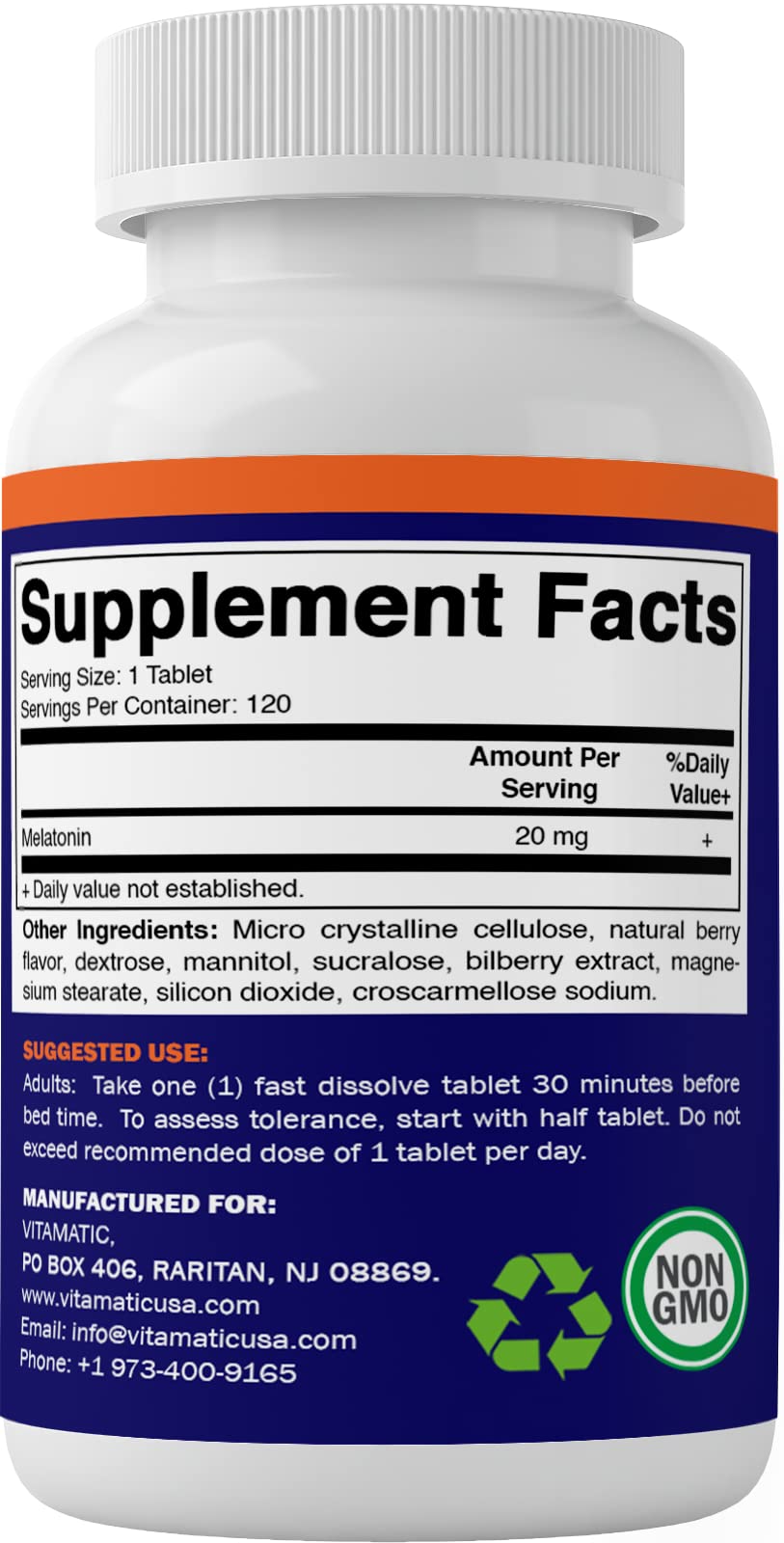 Vitamatic Melatonin 20mg Tablets | Vegetarian, Non-GMO, 6 pack VitamaticAu supplements