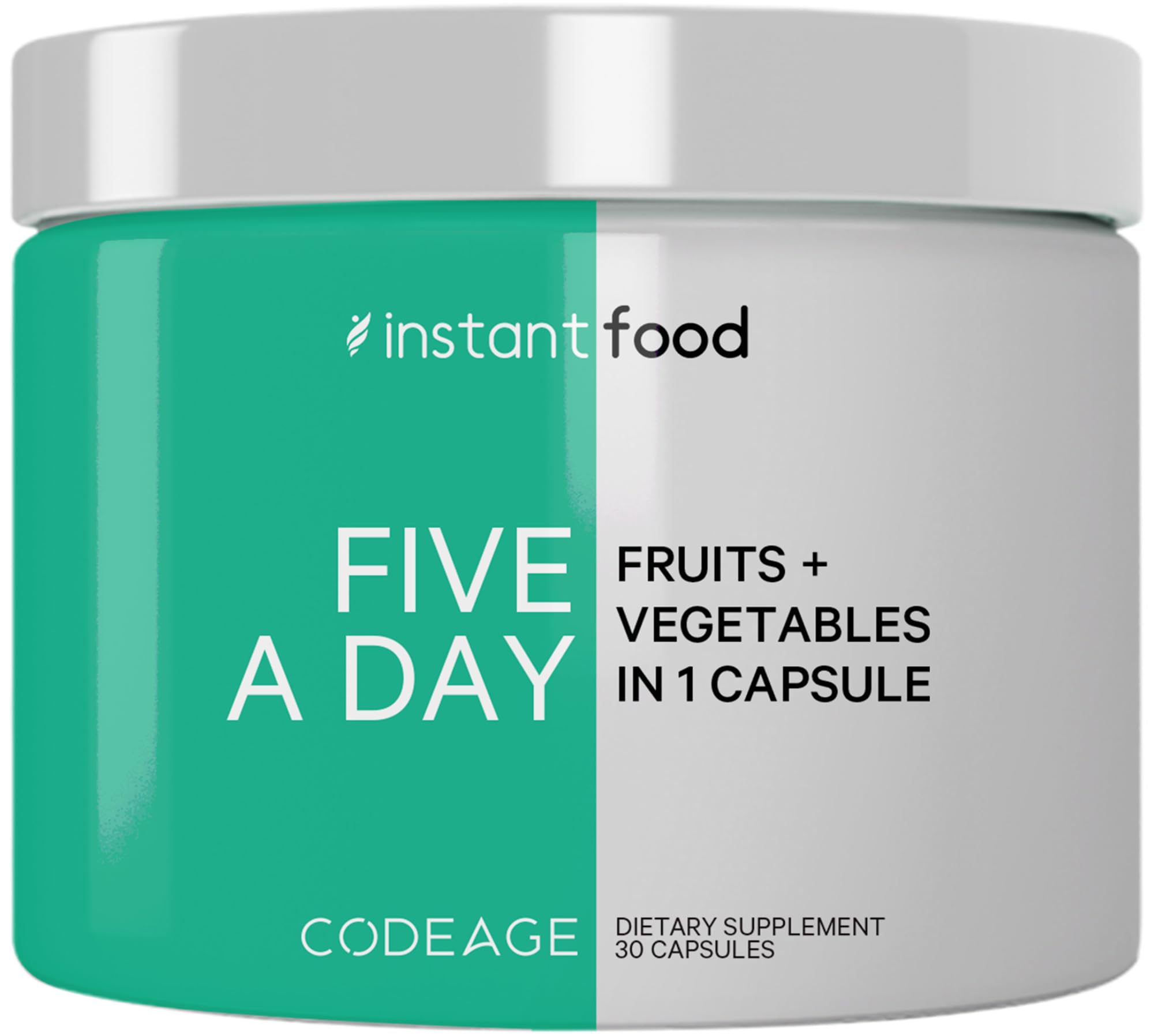 Codeage Instantfood Five A Day – Fruits & Vegetables Capsule Supplement – Whole Food Phytonutrients – 15 Fruits and Veggies Blend - Vegan, Non-GMO – 30 Capsules CodeageAu supplements