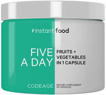 Codeage Instantfood Five A Day – Fruits & Vegetables Capsule Supplement – Whole Food Phytonutrients – 15 Fruits and Veggies Blend - Vegan, Non-GMO – 30 Capsules CodeageAu supplements