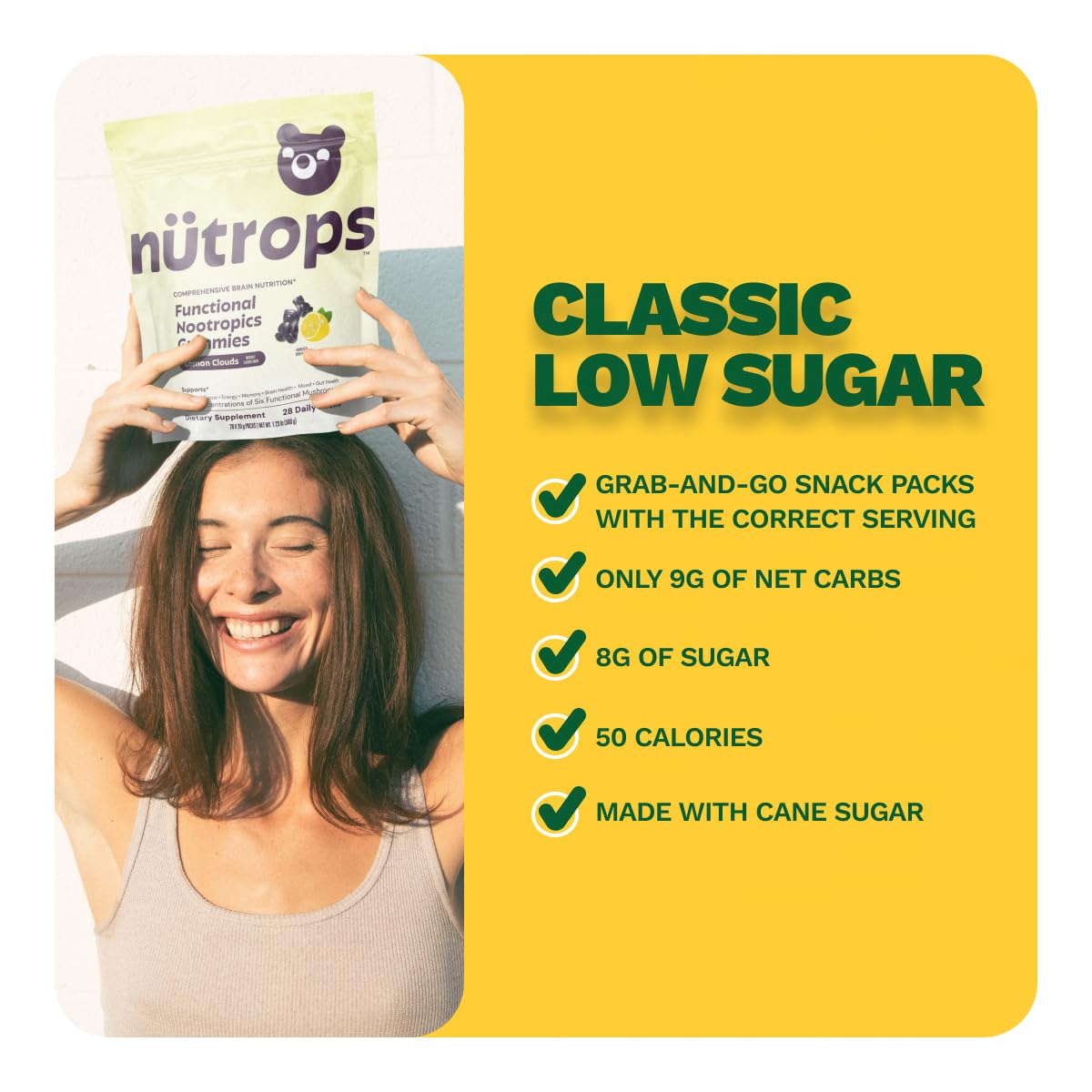 Nutrops Lions Mane Mushroom Gummies for adults, Functional Nootropics, Herbal Brain Supplement for Energy, Brain Health, Cognitive, Memory & Focus, Reishi, Chaga, Cordyceps, Coriolus, 28 daily Packs GrünsAu supplements