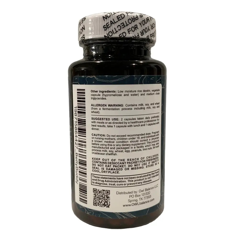 Belly Buddy Advanced Gut Health Support containing a helthy Blend of Probiotics, Prebiotics, and Digestive Enzymes OWL Balancenz supplements