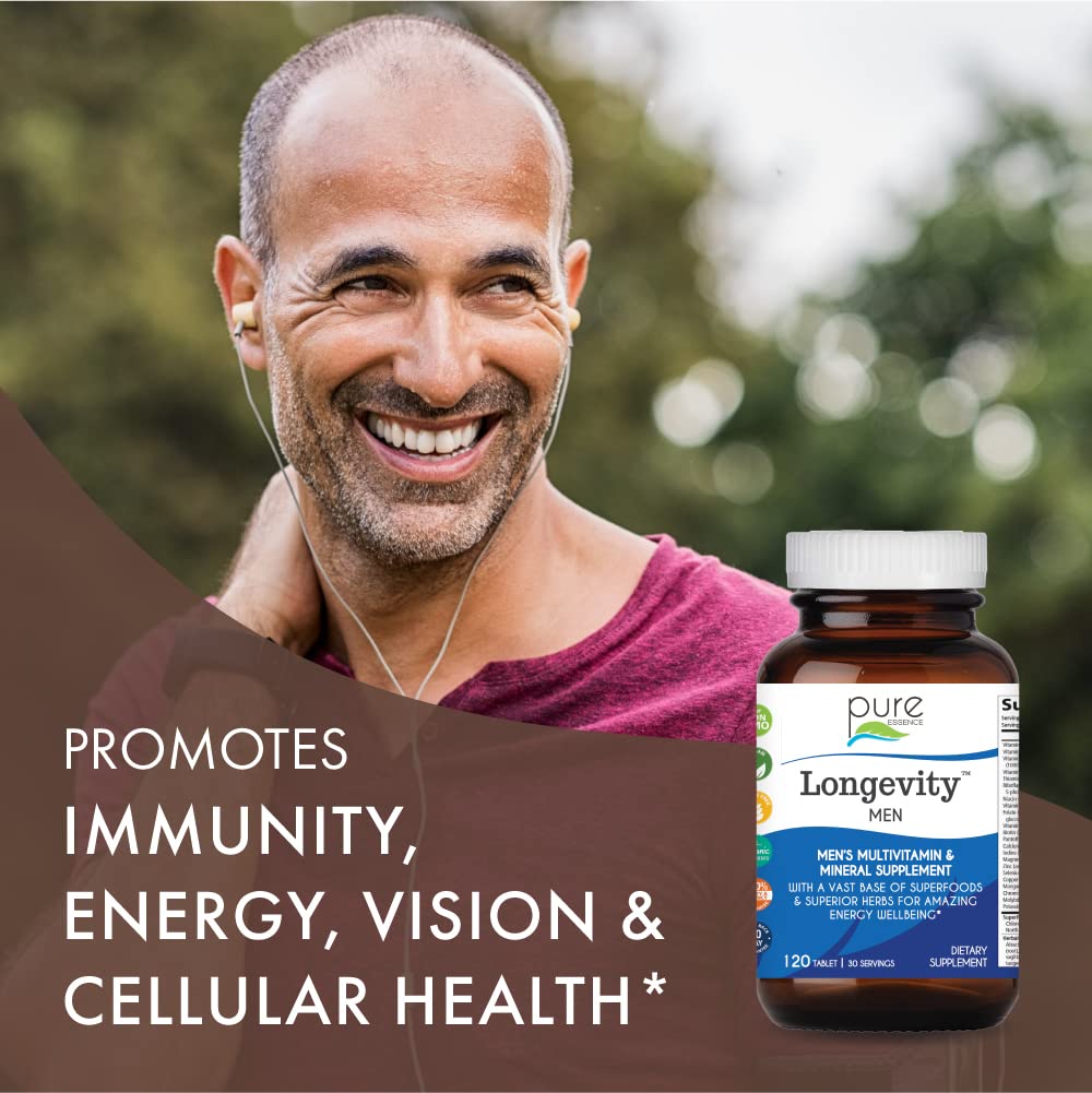 PURE ESSENCE LABS Longevity Multivitamin for Men Over 40 - Super Energetic with Superfoods, Minerals, Enzymes, Vitamin D3, B12, Biotin - 120 Tablets PURE ESSENCE LABSAu supplements