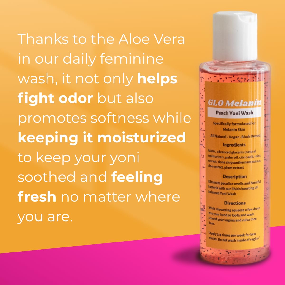 GLO Melanin Peach Yoni Wash with Aloe Vera, All Natural Feminine Wash for Women pH Balance Glo MelaninAu supplements