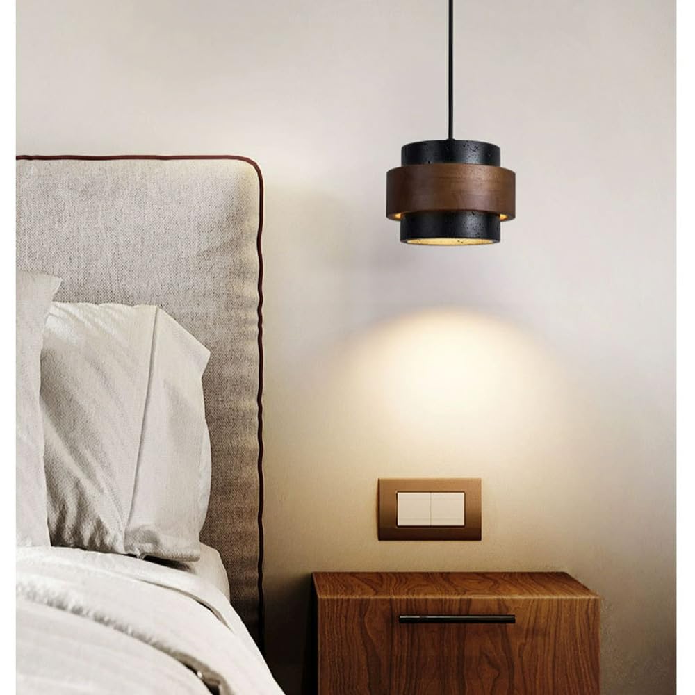 JIANGXMF Nordic Natural Travertine Pendant Light Wabi-sabi Stone Chandelier Retro Industry Hanging Ceiling Lamp for Bedroom Bedside Study Dining Table Lighting (Black) JIANGXMFAu supplements