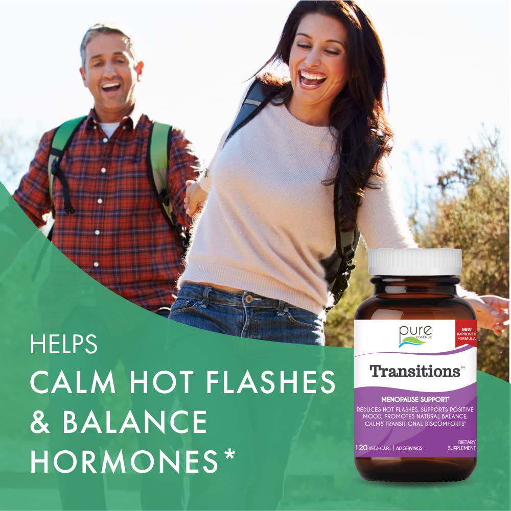 Pure Essence Labs Transitions Vitamins for Women, Natural Menopause Relief Supplement to Promote Hormone Balance, Reduce Hot Flashes, Mood Swings & Night Sweats, 60 Capsules PURE ESSENCE LABSAu supplements