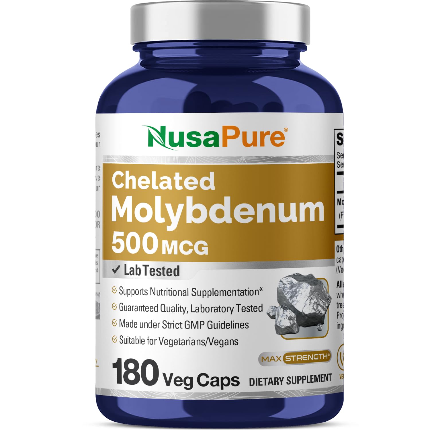 NusaPure Chelated Molybdenum 500 mcg 180 Vegetarian Caps (Vegan, Non-GMO) NusaPureAu supplements