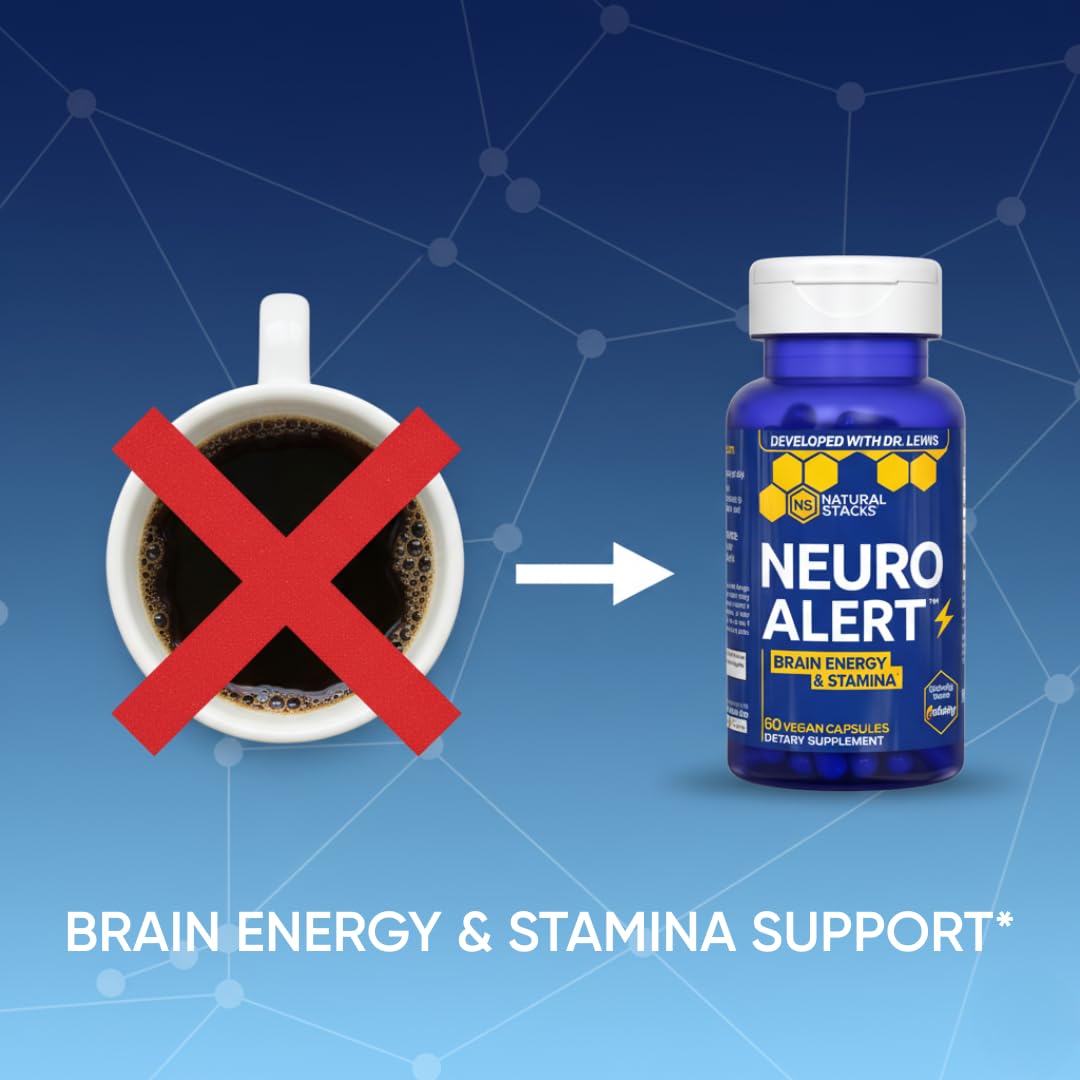 NATURAL STACKS NeuroAlert - 200mg Paraxanthine Energy Supplement - Caffeine Free Focus w/ 500mg L-Tyrosine & 100mg L-Theanine - 10mg NADH for Cellular Energy Support - 60 Paraxanthine Capsules NATURAL STACKSAu supplements