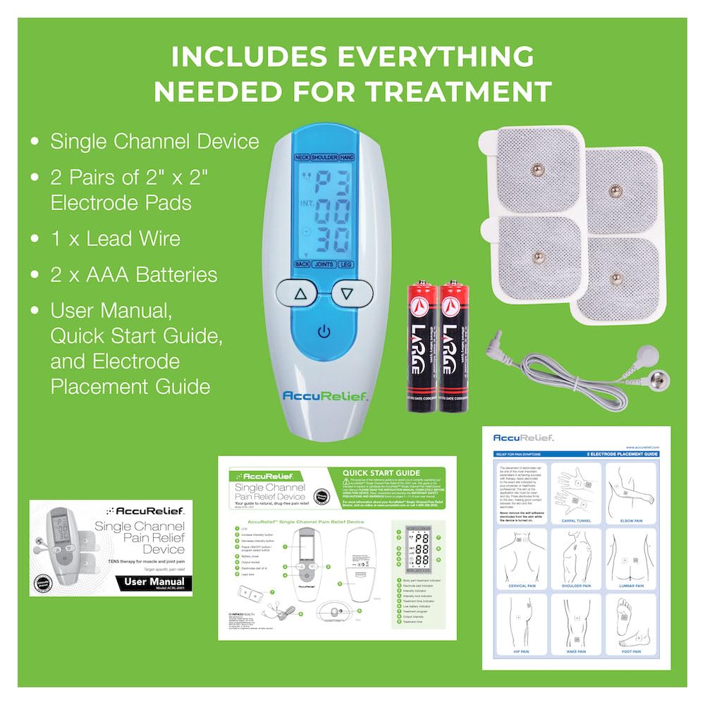 AccuRelief TENS Unit Muscle Stimulater Pain Relief System - Electric Muscle Stimulator with Electrodes for Neck, Back, and Full Body, White and Blue AccuReliefAu supplements