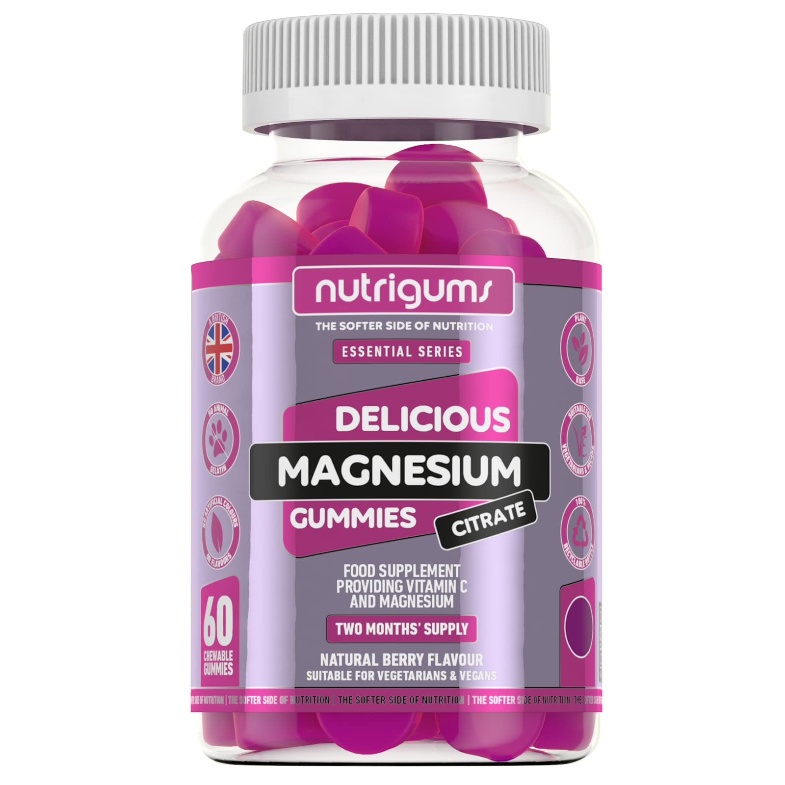 Magnesium Citrate 1250mg & Vitamin C Gummy | Mixed Berry Flavour | 60 Vegan Gummies NutrigumsUS supplements