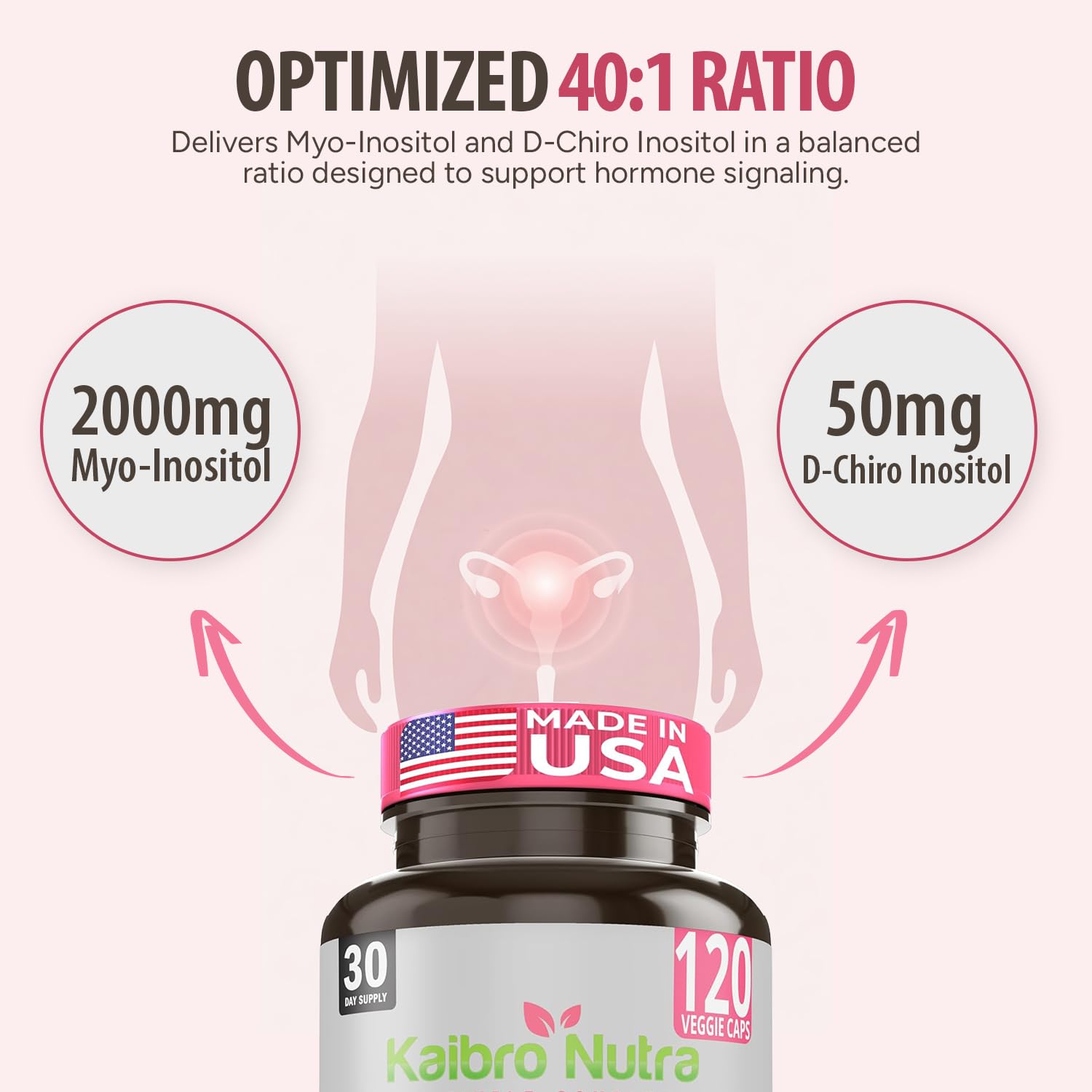 Kaibro Nutra Myo-Inositol Supplement, Myo-Inositol & D-Chiro Inositol 40:1 Ratio, Hormone Balance & Ovarian Support for Women with Vitamin B8, 2050mg, Vegan, Non-GMO Capsules 120 Count Kaibro NutraAu supplements