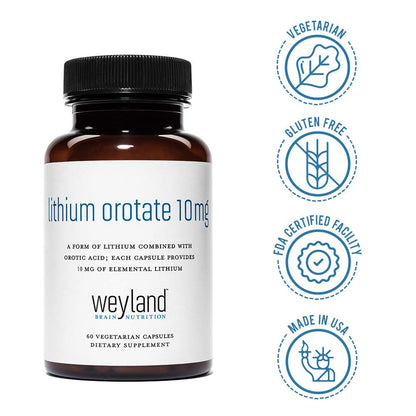 Weyland Brain Nutrition: Lithium Orotate 10mg (1 Bottle), 60 Vegetarian Weyland Brain NutritionUS supplements