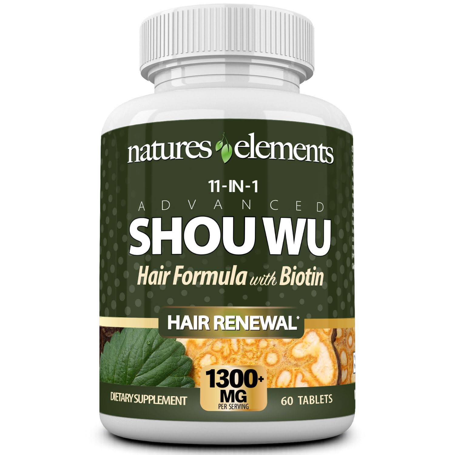 Natures Elements Advanced Shou Wu for Gray Hair – Prepared He Shou Wu for Hair Growth with Biotin, Bioperine, Fo-Ti Root & More – 100% Natural – 60 Tablets – Non-GMO, Gluten-Free Natures ElementsAu supplements
