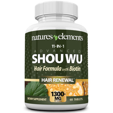 Natures Elements Advanced Shou Wu for Gray Hair – Prepared He Shou Wu for Hair Growth with Biotin, Bioperine, Fo-Ti Root & More – 100% Natural – 60 Tablets – Non-GMO, Gluten-Free Natures ElementsAu supplements
