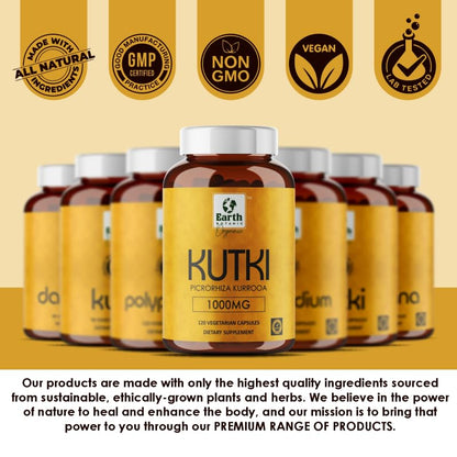 Earth BOTANIC Organic Kutki Root Powder 1000mg 120 Capsules (Picorohiza Kurrooa) Earth BOTANIC OrganicUS supplements