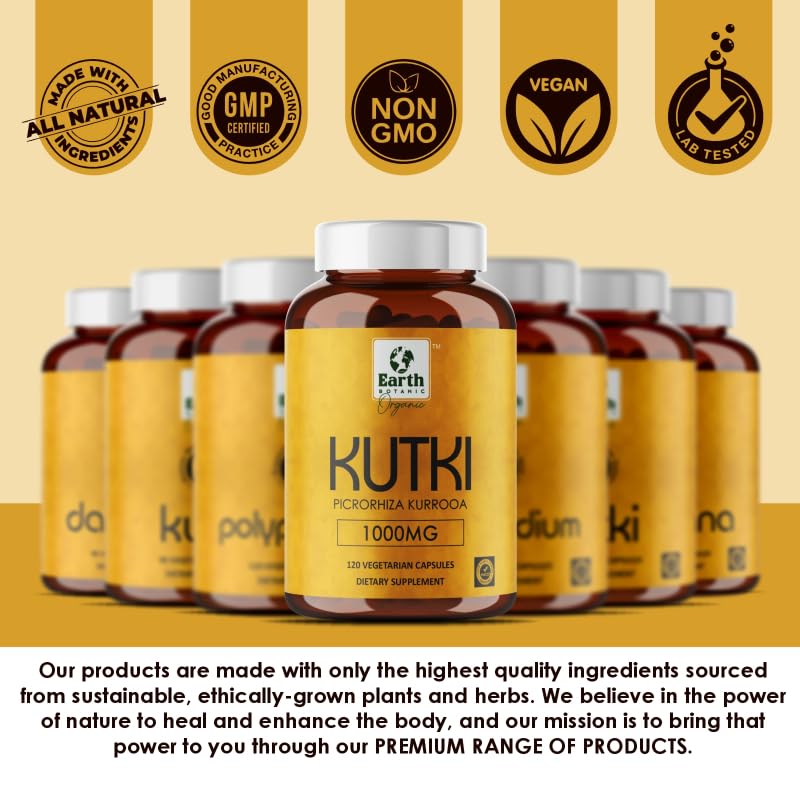 Earth BOTANIC Organic Kutki Root Powder 1000mg 120 Capsules (Picorohiza Kurrooa) Earth BOTANIC OrganicAu supplements