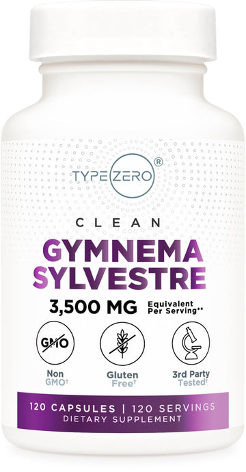 Type Zero Clean Gymnema Sylvestre 3,500mg Equivalent from 175mg of 20:1 Extract Per Serving, 120 Capsules for 120 Servings Per Bottle, Non-GMO. Gluten Free Type ZeroUS supplements