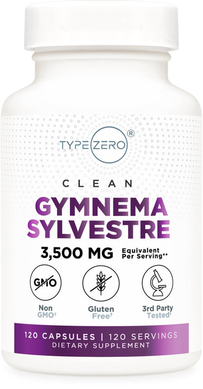 Type Zero Clean Gymnema Sylvestre 3,500mg Equivalent from 175mg of 20:1 Extract Per Serving, 120 Capsules for 120 Servings Per Bottle, Non-GMO. Gluten Free Type ZeroUS supplements