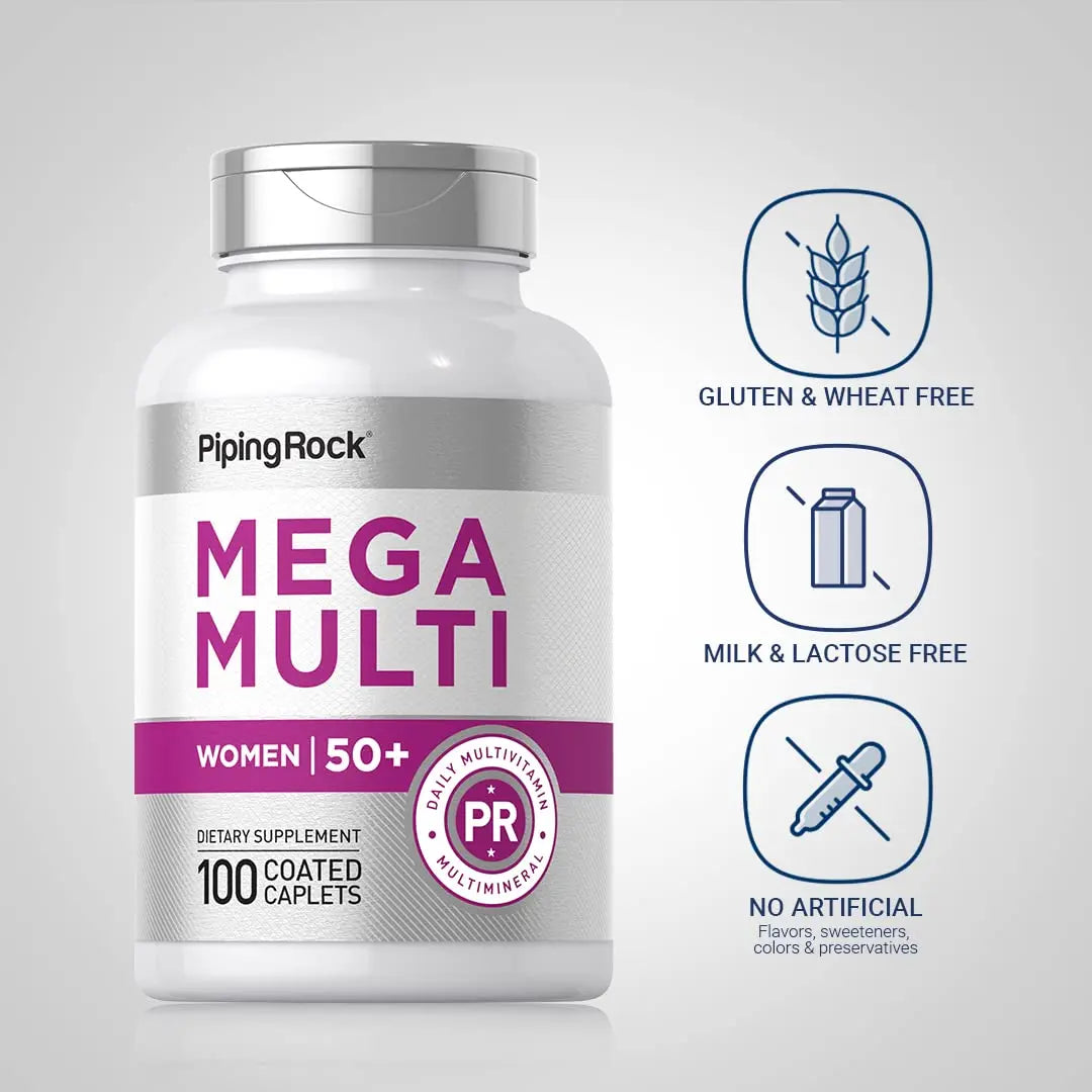 Piping Rock Multivitamin for Women 50 Plus | 100 Coated Caplets | Daily Multi Vitamin & Mineral for Women | Piping RockAu supplements