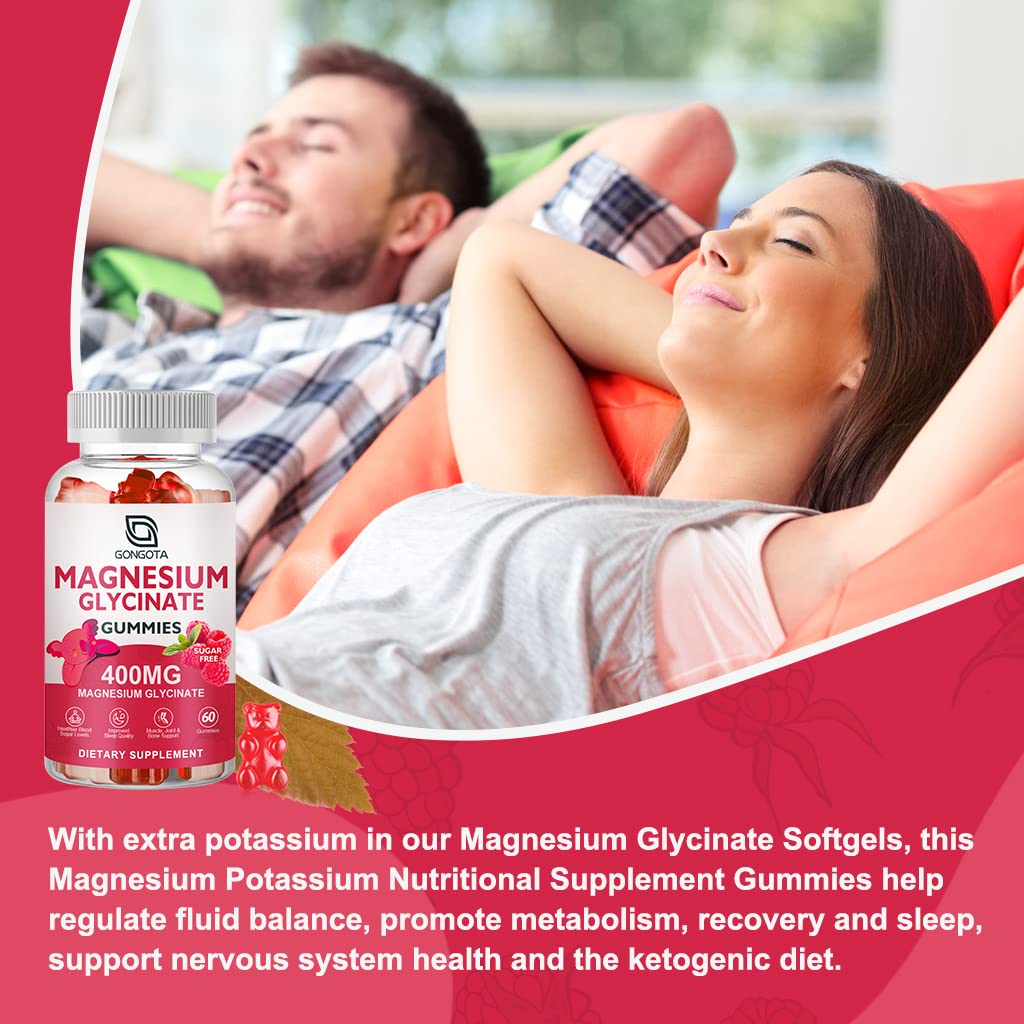 Magnesium Glycinate Gummies 400 mg with 100 mg Composite magnesium - Chelated Magnesium Potassium Supplement with Vitamin D, B6 Supports Calm, Sleep, Memory & Muscle Cramps,Sugar Free - 120 Gummies GONGOTAAu supplements
