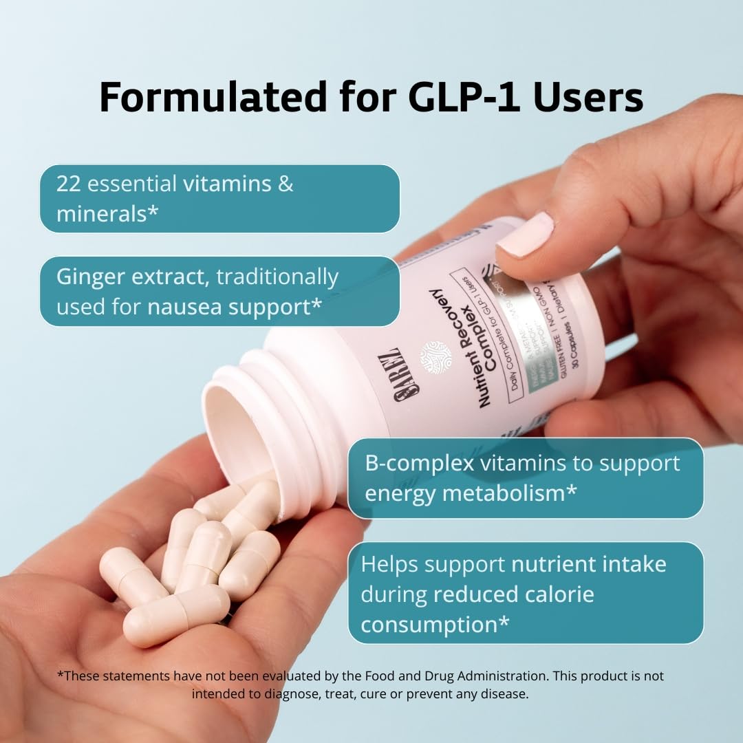 Sarez GLP-1 Support Capsules — Methylated Vitamins & Chelated Minerals — Energy, Metabolism, Hair & Daily Nutrient Support — with Ginger for Nausea — Gentle on Stomach — 30 Day Supply SarezAu supplements