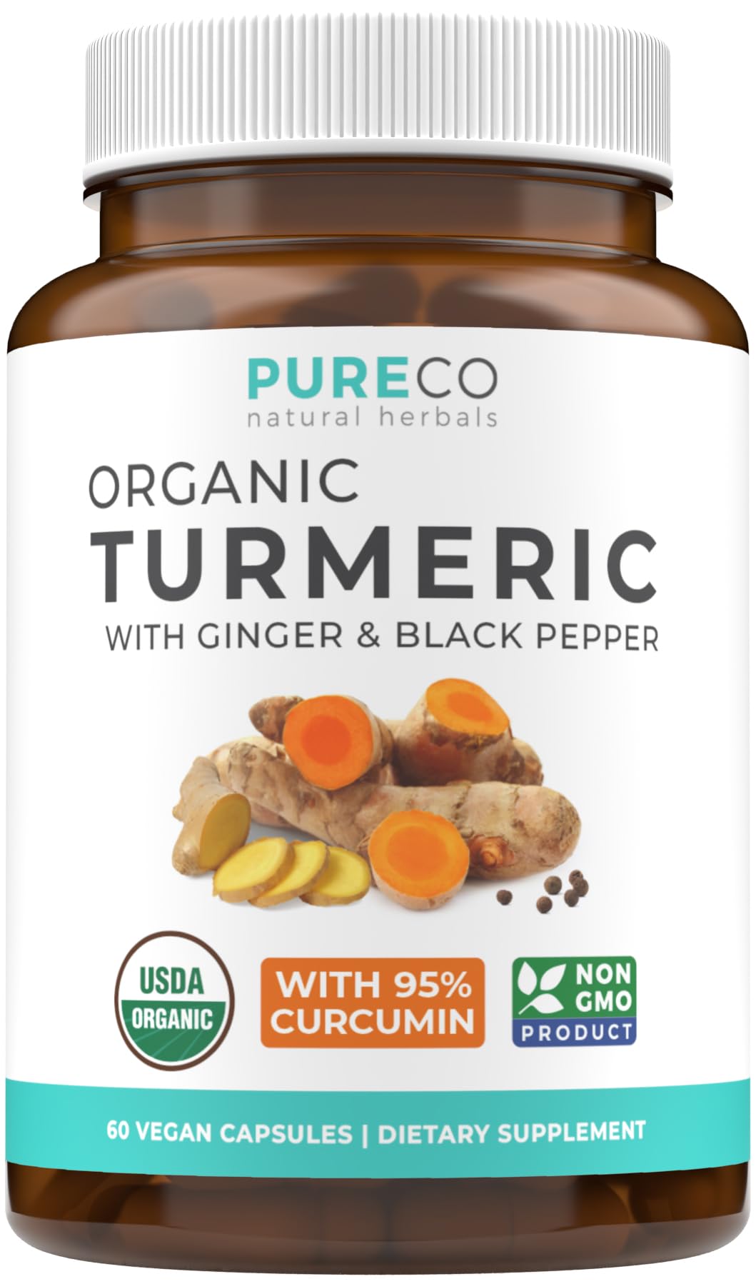 USDA Organic Turmeric Curcumin with Black Pepper and Ginger (2 Month Supply) PURE COUS supplements