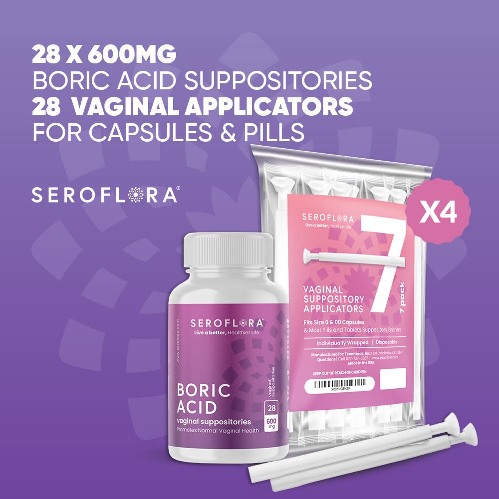 SEROVERA Seroflora Boric Acid Vaginal Suppositories 600 mg + Suppository Applicators Bundle SEROVERAAu supplements