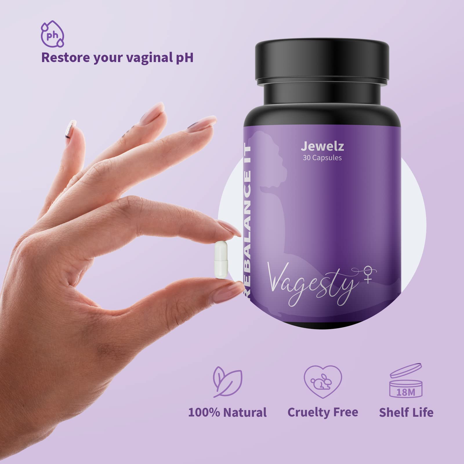 Vagesty Jewelz boric Acid Vaginal Suppositories, 100% Pure boric Acid, rebalance Vaginal pH VagestyAu supplements