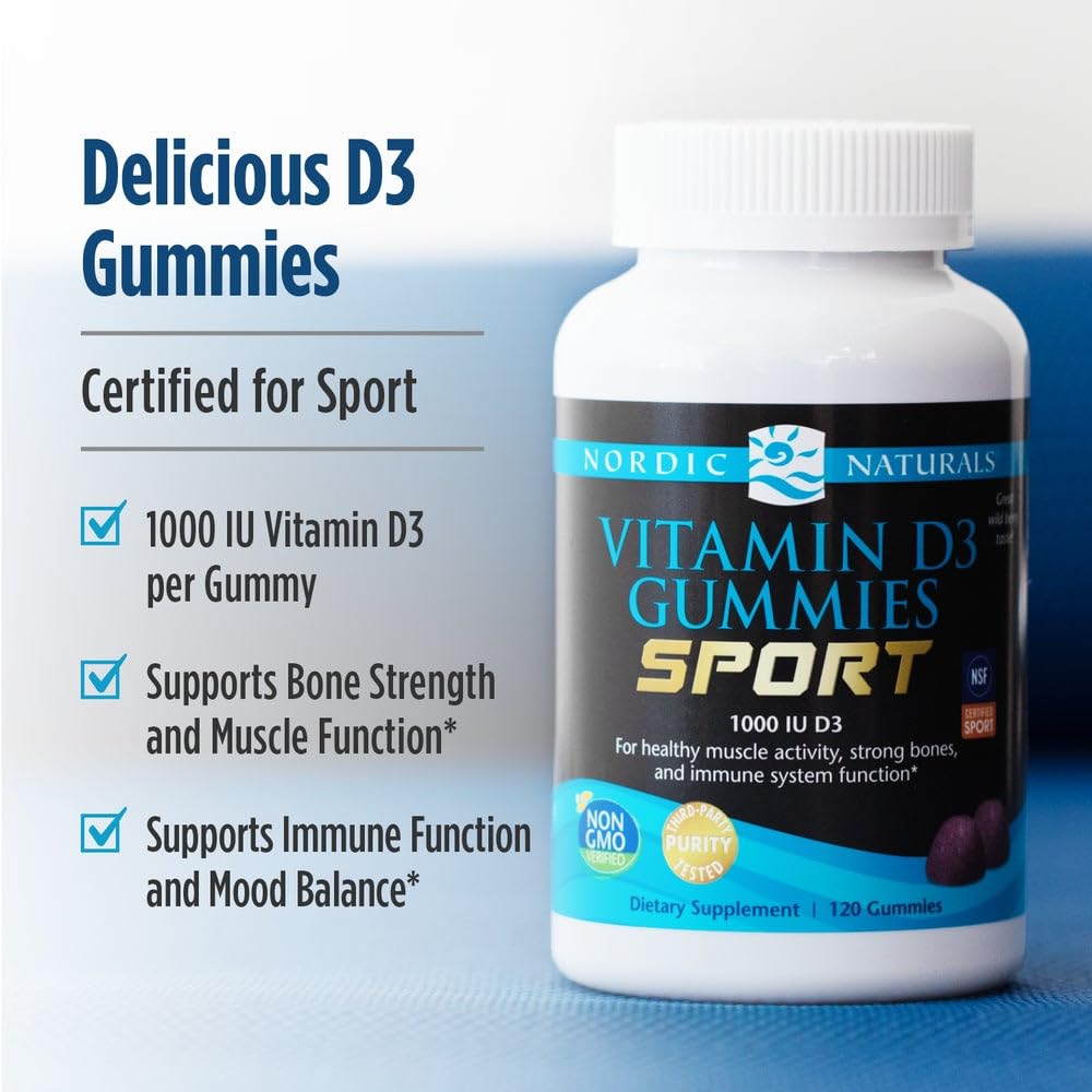 Nordic Naturals Vitamin D3 Gummies Sport, Wild Berry - 120 Gummies - 1000 IU Vitamin D3 - NSF Certified - Healthy Bones, Mood & Immune System Function - Non-GMO - 120 Servings Nordic NaturalsAu supplements