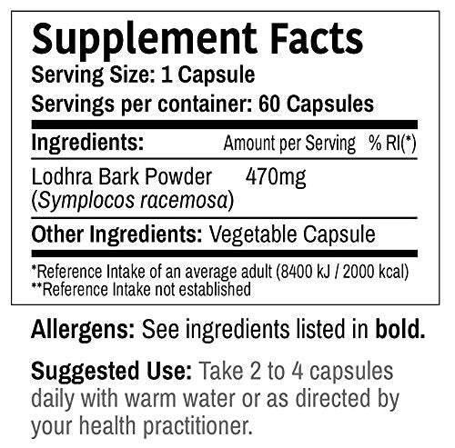 DR WAKDE's Organic Lodhra Capsules (Symplocos racemosa) I 100% Natural Herbal Supplement I 60 Veggie Capsules DR WAKDE'sAu supplements