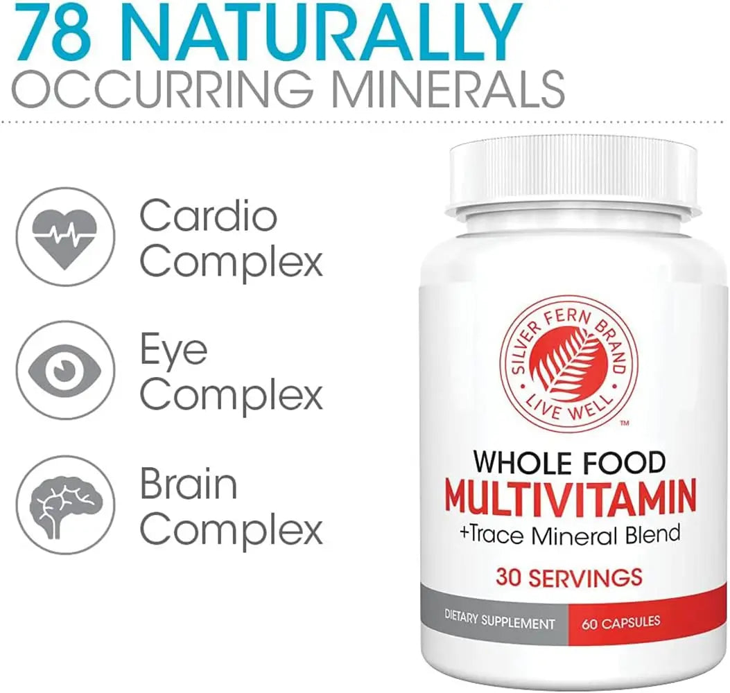Silver Fern Whole Food Daily Multi Vitamin w/Trace Mineral Blend Supplement - 1 Bottle - 60 Vegicaps - 30 Day Supply - Natural Silver FernAu supplements
