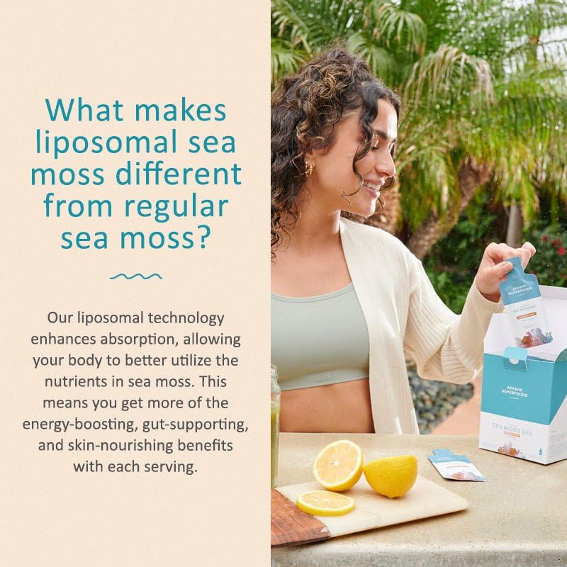 Akasha Superfoods Irish Sea Moss Gel, Liposomal Seamoss with Irish Sea Moss, Vitamin E, Citrus, Organic Vanilla, Glycerin, Skin, Energy & Gut Health Support for Women & Men, Sweet Citrus Flavor, 30 Ct Akasha SuperfoodsAu supplements