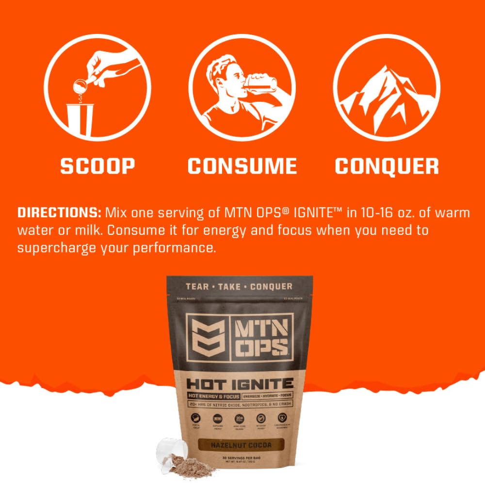 MTN OPS Hot Ignite Supercharged Energy Drink Mix Focus Enhancer, Hazelnut Cocoa MTN OPSAu supplements