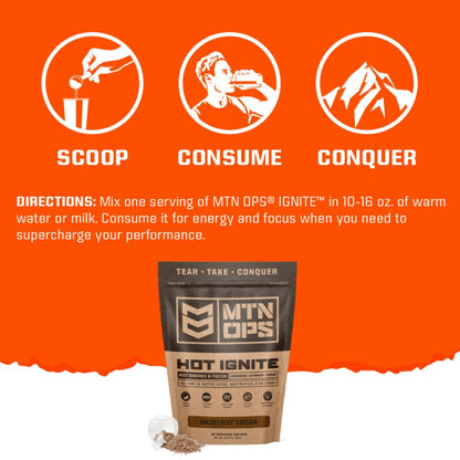 MTN OPS Hot Ignite Supercharged Energy Drink Mix Focus Enhancer, Hazelnut Cocoa MTN OPSUS supplements