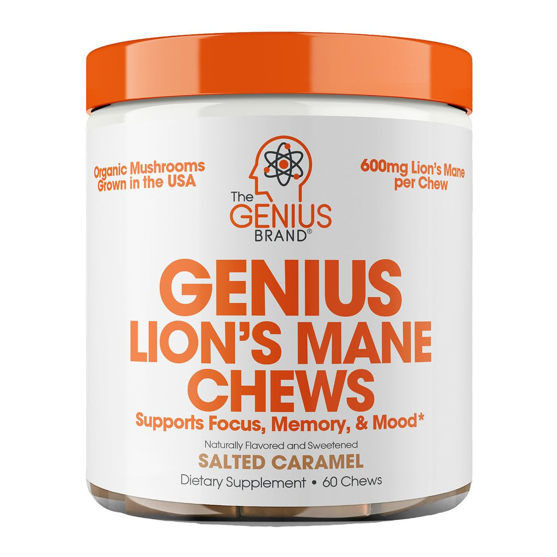 Genius Lion's Mane Soft Chews Supplement – Nootropic Mushroom for Focus, Clarity, Memory, Energy, Brain Health Support – Salted Caramel Flavor The Genius BrandUS supplements