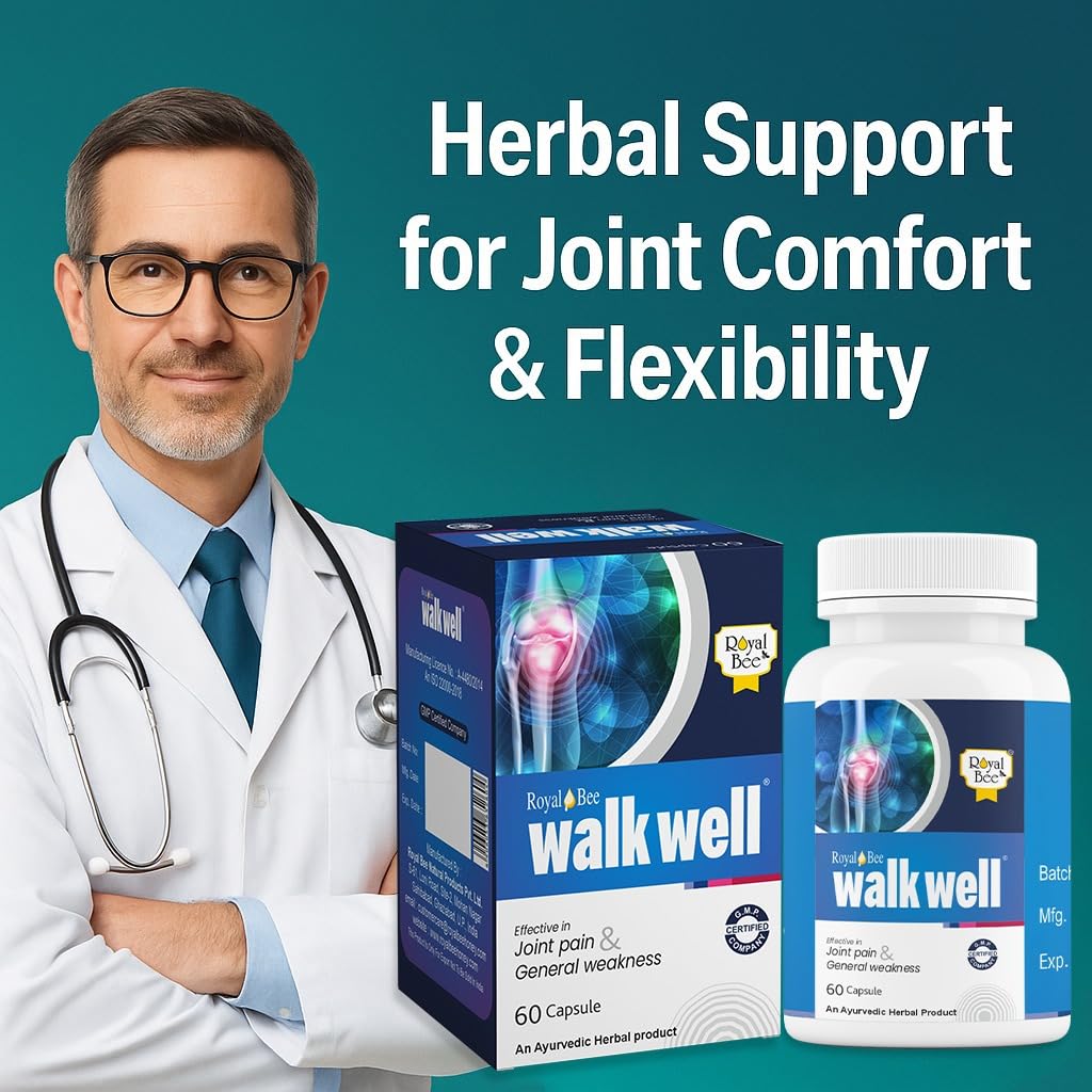 Royal Bee Walkwell Capsules – 60 Capsules – Supports Joint Pain & Inflammation Relief · Useful in Osteoarthritis · Promotes Flexibility & Mobility · Clinically Studied Herbal Ingredients GenericAu supplements