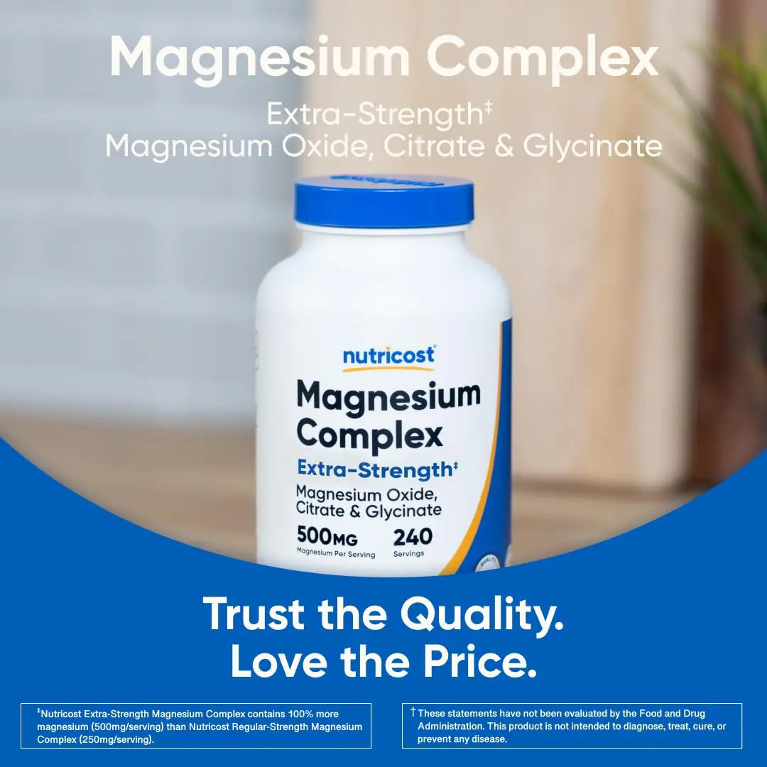 Nutricost Magnesium Complex 500mg, 240 Capsules - Magnesium Oxide, Citrate, and Glycinate - Gluten Free and Non-GMO Nutricostnz supplements