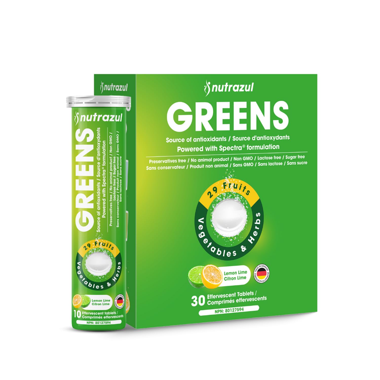 nutrazul Greens Effervescent Tablets - Daily Super Greens Supplement with 29 Superfoods - Antioxidant & Immune Support - Lemon Lime Flavor - Non-GMO - 30 Tablets nutrazulAu supplements
