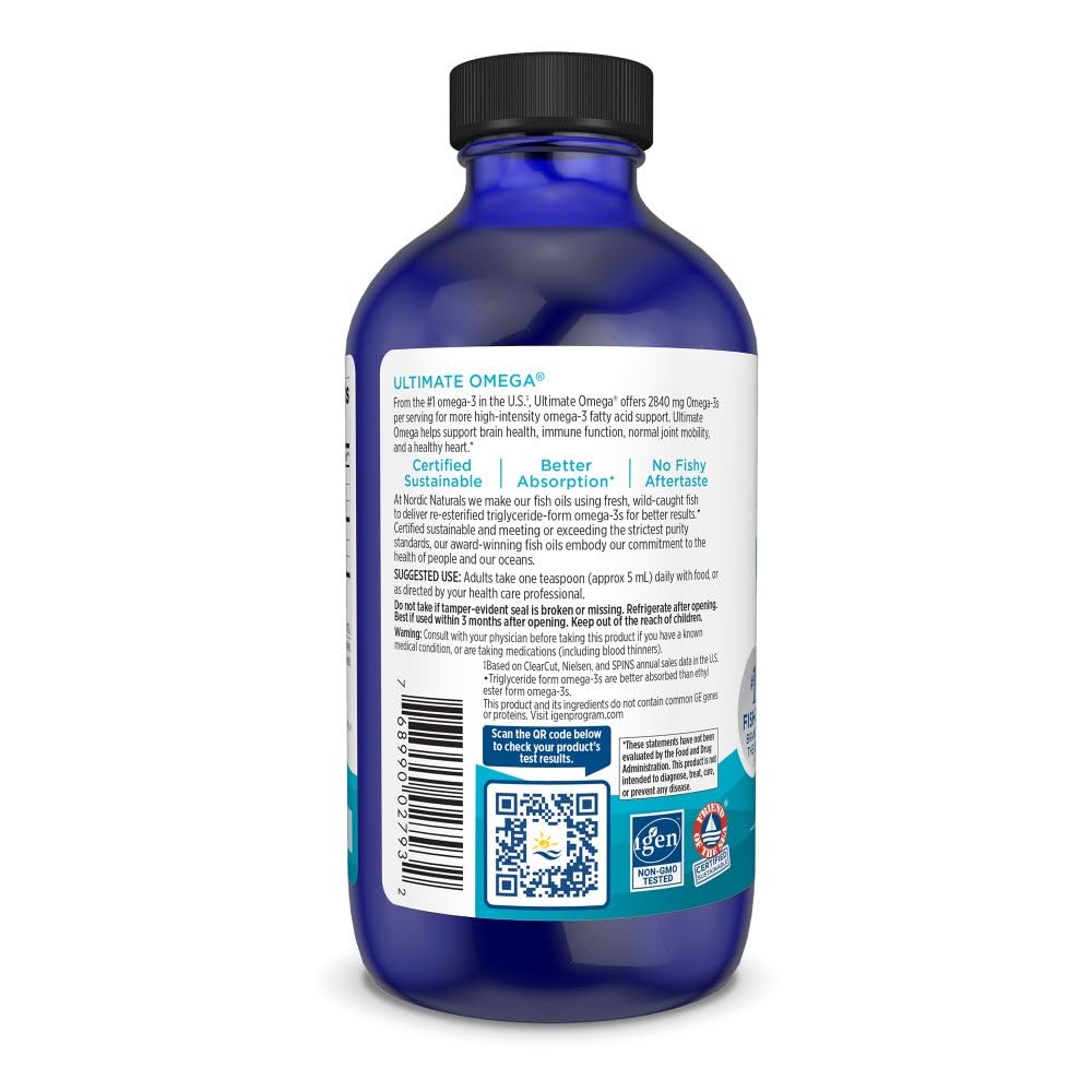 Nordic Naturals Ultimate Omega Liquid, Lemon Flavor - 8 oz - 2840 mg Omega-3 - High-Potency Fish Oil Supplement with EPA & DHA - Promotes Brain & Heart Health - Non-GMO - 48 Servings Nordic NaturalsAu supplements