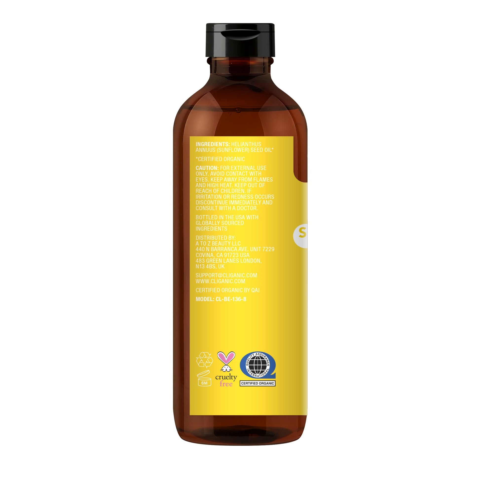 Cliganic Organic Sunflower Oil, 100% Pure (8oz) - For Skin, Hair & Face | Natural Cold Pressed Unrefined CliganicAu supplements