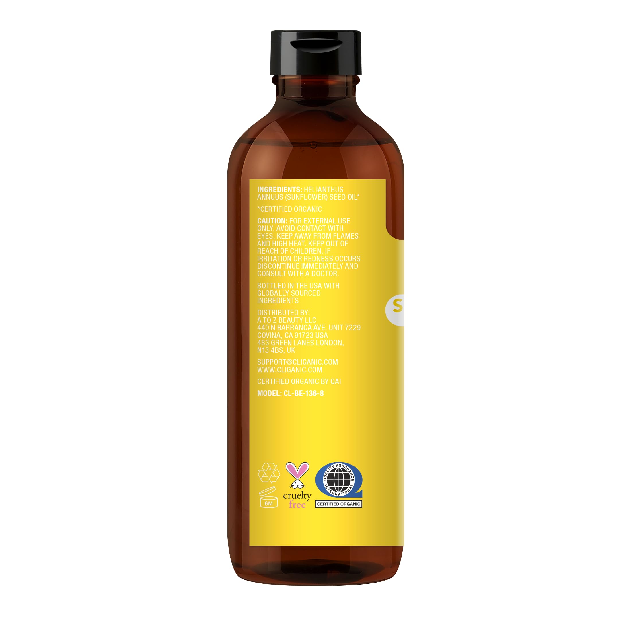 Cliganic Organic Sunflower Oil, 100% Pure (8oz) - For Skin, Hair & Face | Natural Cold Pressed Unrefined CliganicAu supplements